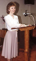 Elaine McCubbins giving bible study at women's fellowship